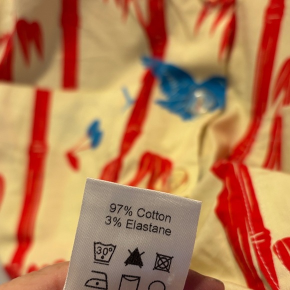 Karavan Greece Ladies Ivory red bamboo blue birds button down dress-S - Picture 3 of 10